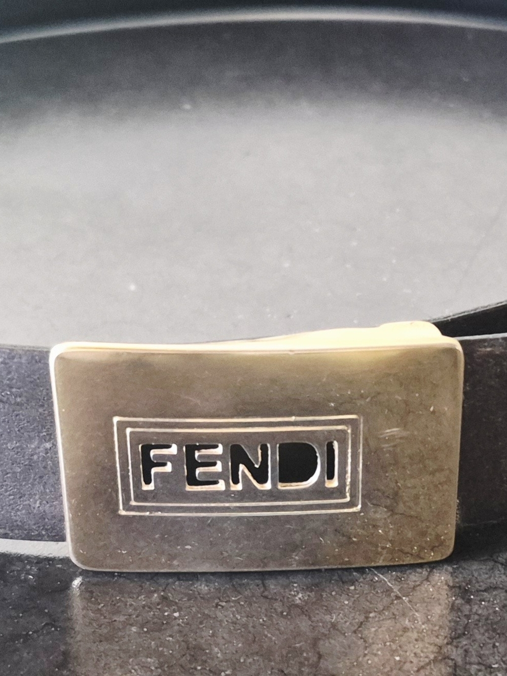 Fendi Black Leather Belt with Gold Fendi Plaque Buckle